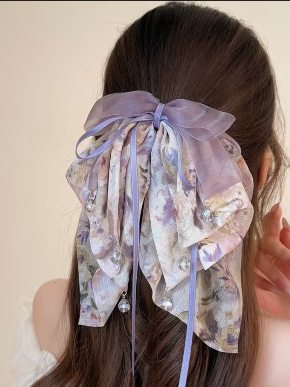 Fairy Chiffon Floral Gripper Sweet Half-tied Hairpin - Picture 3 of 4
